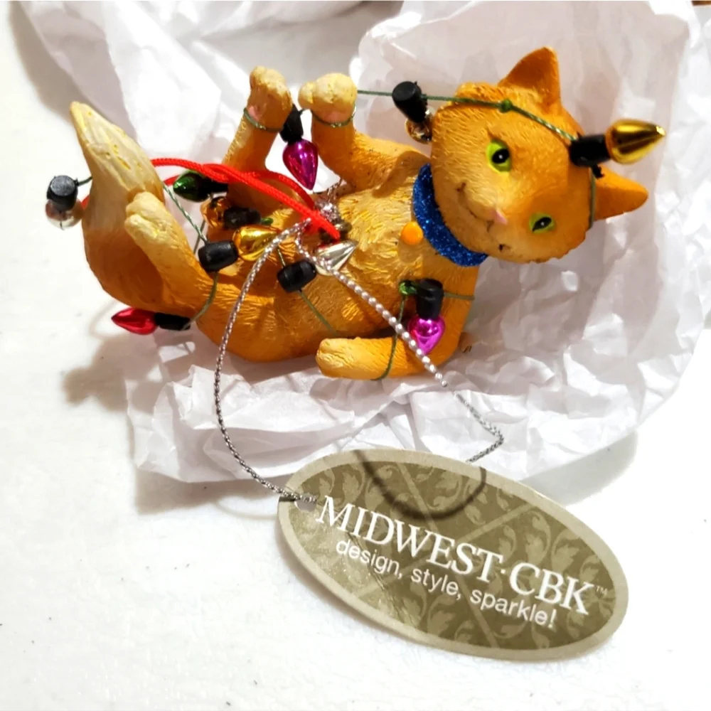 Kitten Cat Tangled in Holiday Lights  Ornament by Midwest Gift Ganz NWT